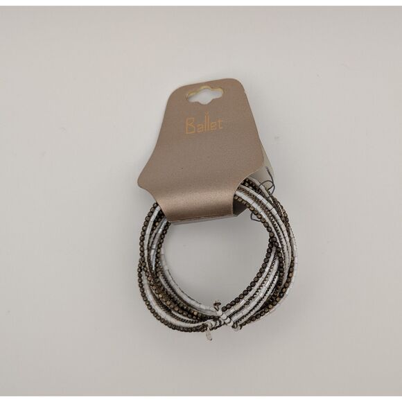 Ballet Beaded Bracelet Set – White & Bronze Multi-Strand Coil Wrap Bracelets - Picture 1 of 1